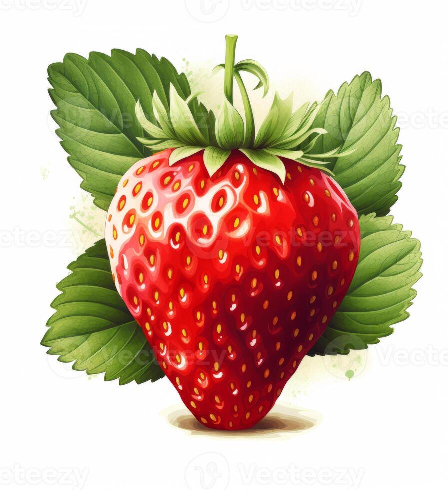 Strawberry berry isolated on white. Illustration AI Generative photo