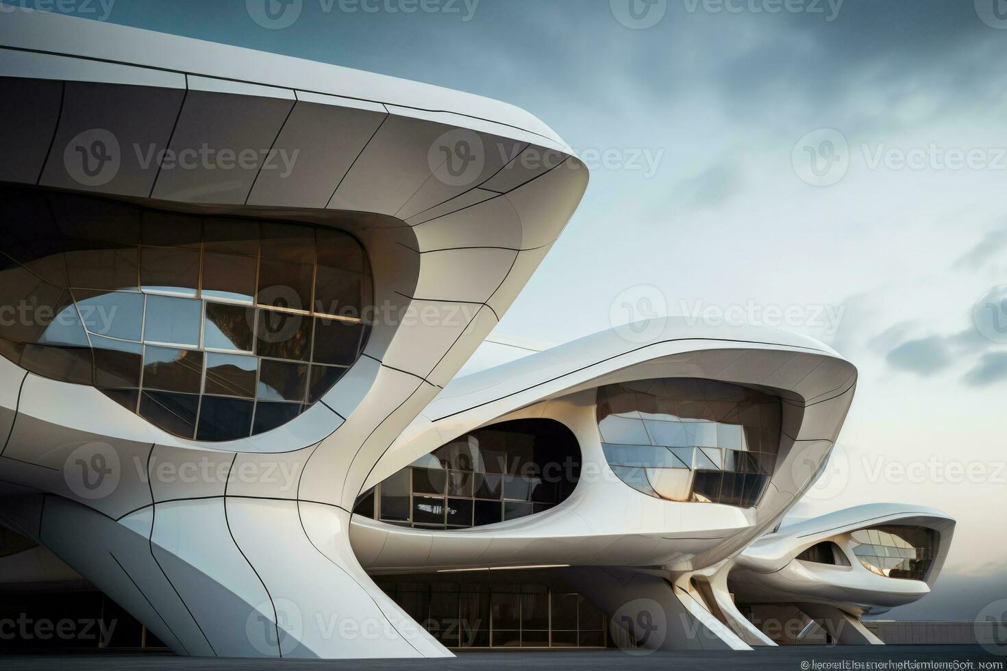 Futuristic building exterior. Modern architecture. Generative AI photo