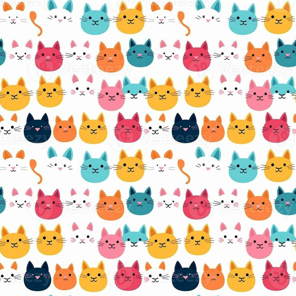 seamless Pattern Minimal colorful cats on white background photo