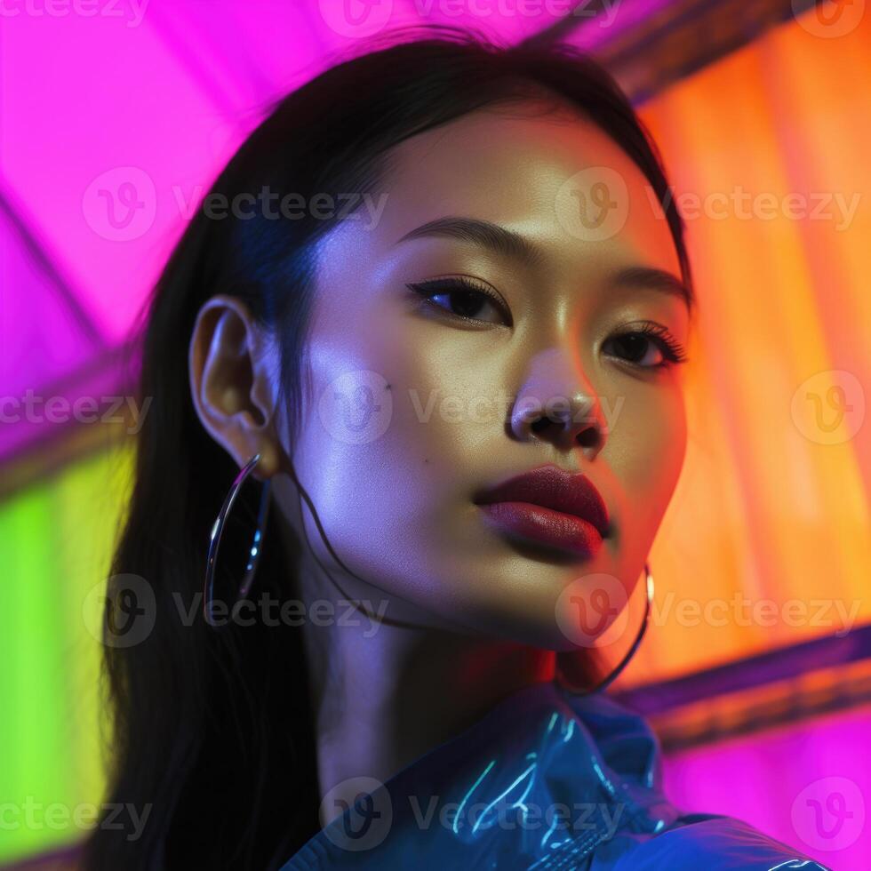 Asian woman portrait on abstract colorful background. photo