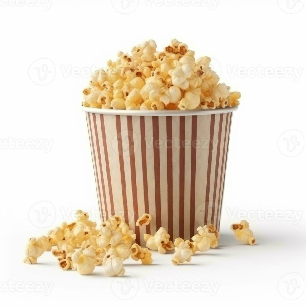 Popcorn basket isolated on white. Illustration AI Generative photo