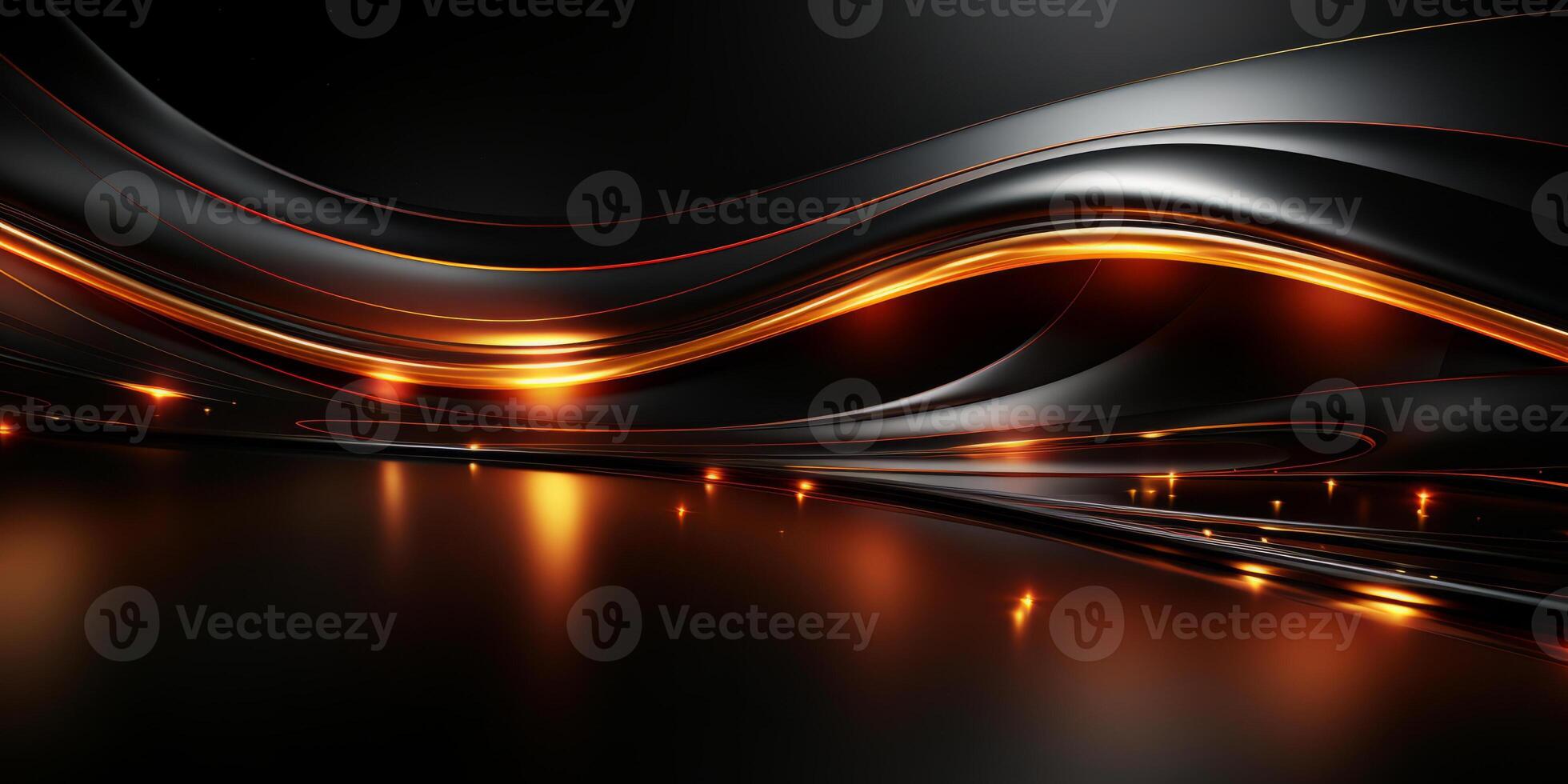 Abstract golden metal lines over black background with copy space. photo