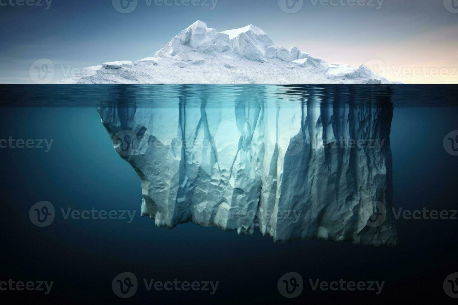 Iceberg with hidden part under water in ocean. Generative AI photo