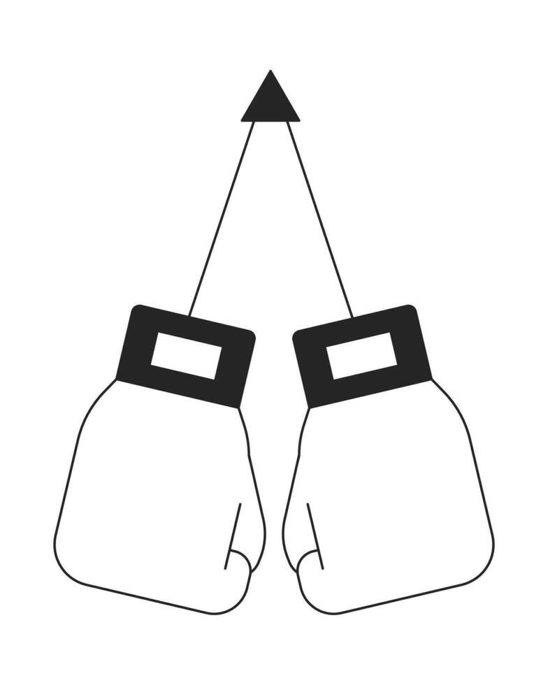 Hanging boxing gloves flat monochrome isolated vector object. Self defense. Kickboxing power. Editable black and white line art drawing. Simple outline spot illustration for web graphic design