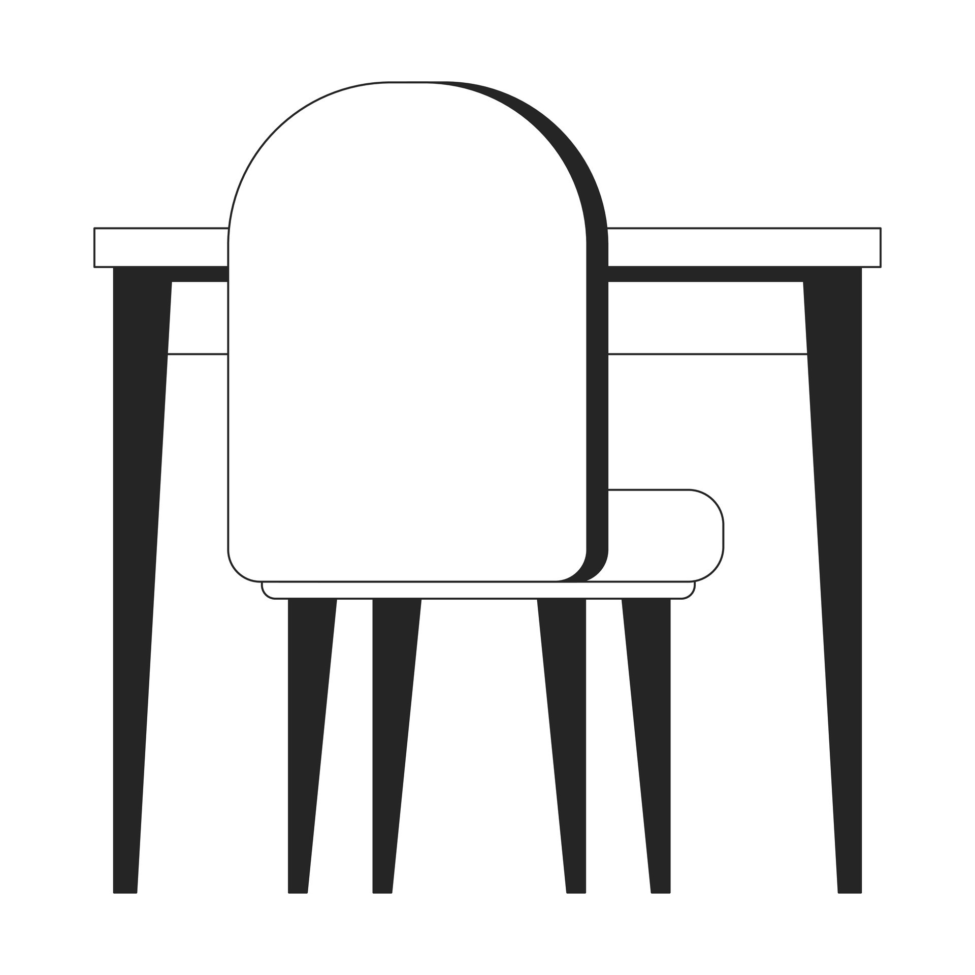 Table chair flat monochrome isolated vector object. Seating