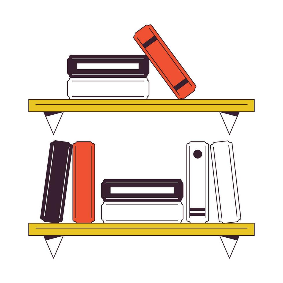 Studying bookshelves flat line color isolated vector object. University student book shelf. Editable clip art image on white background. Simple outline cartoon spot illustration for web design