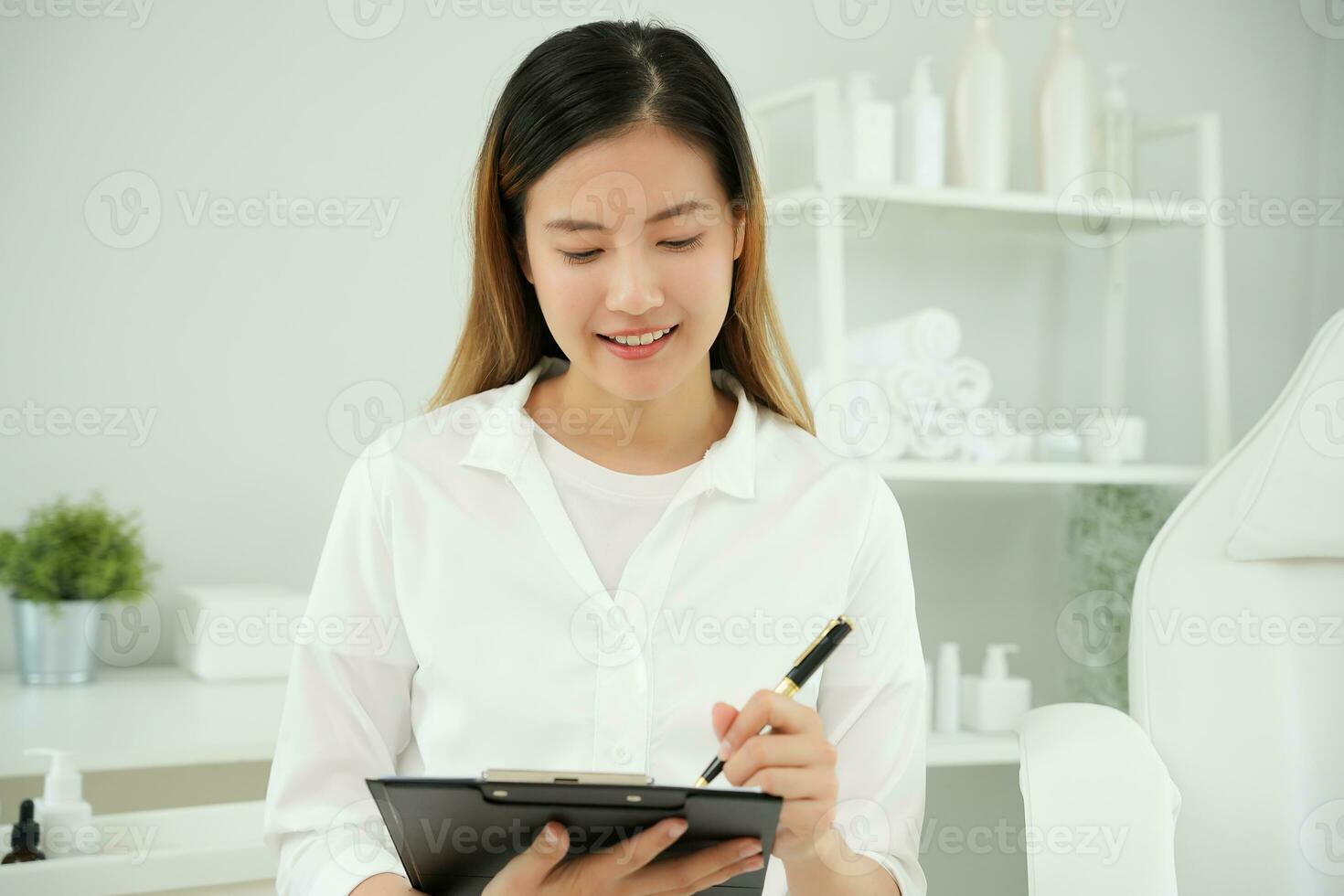 Dermatology and beauty clinic, portrait Aesthetic Doctor, checklist for dermatologists. Beauty salon, spa, massage with equipment to to help relax, physiotherapy, relaxing massage, treatment photo