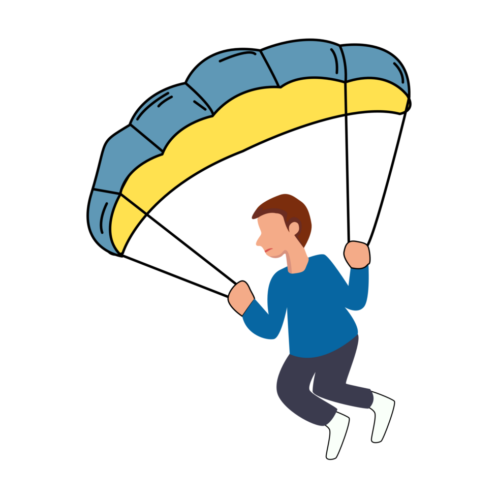 A man jumping from parachute.  Extreme Sport Cartoon png