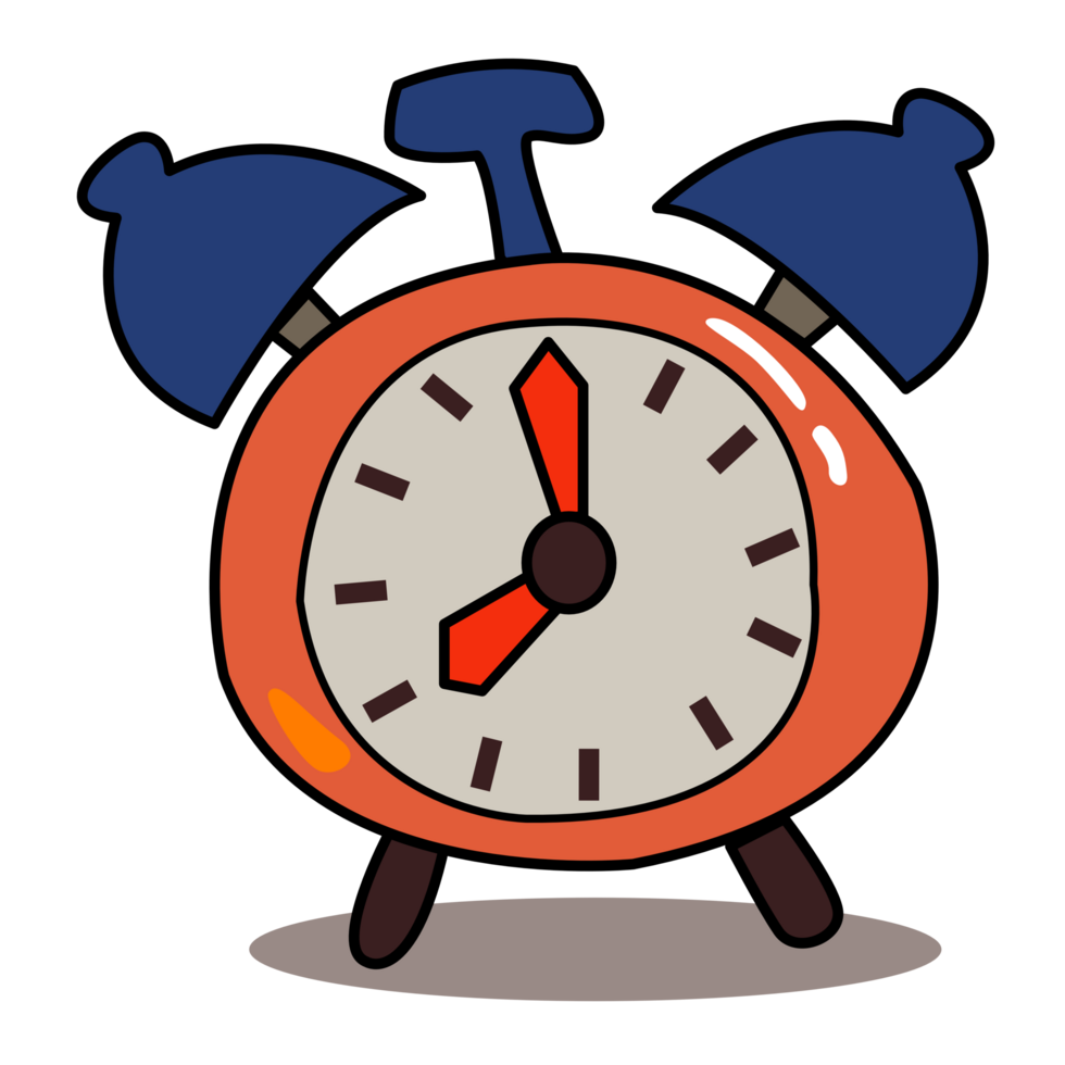 Alarm clock orange wake-up time morning isolated on background in flat cartooncstyle. png