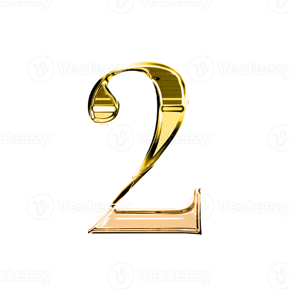 Two gold metallic luxury chrome alphabet number font png