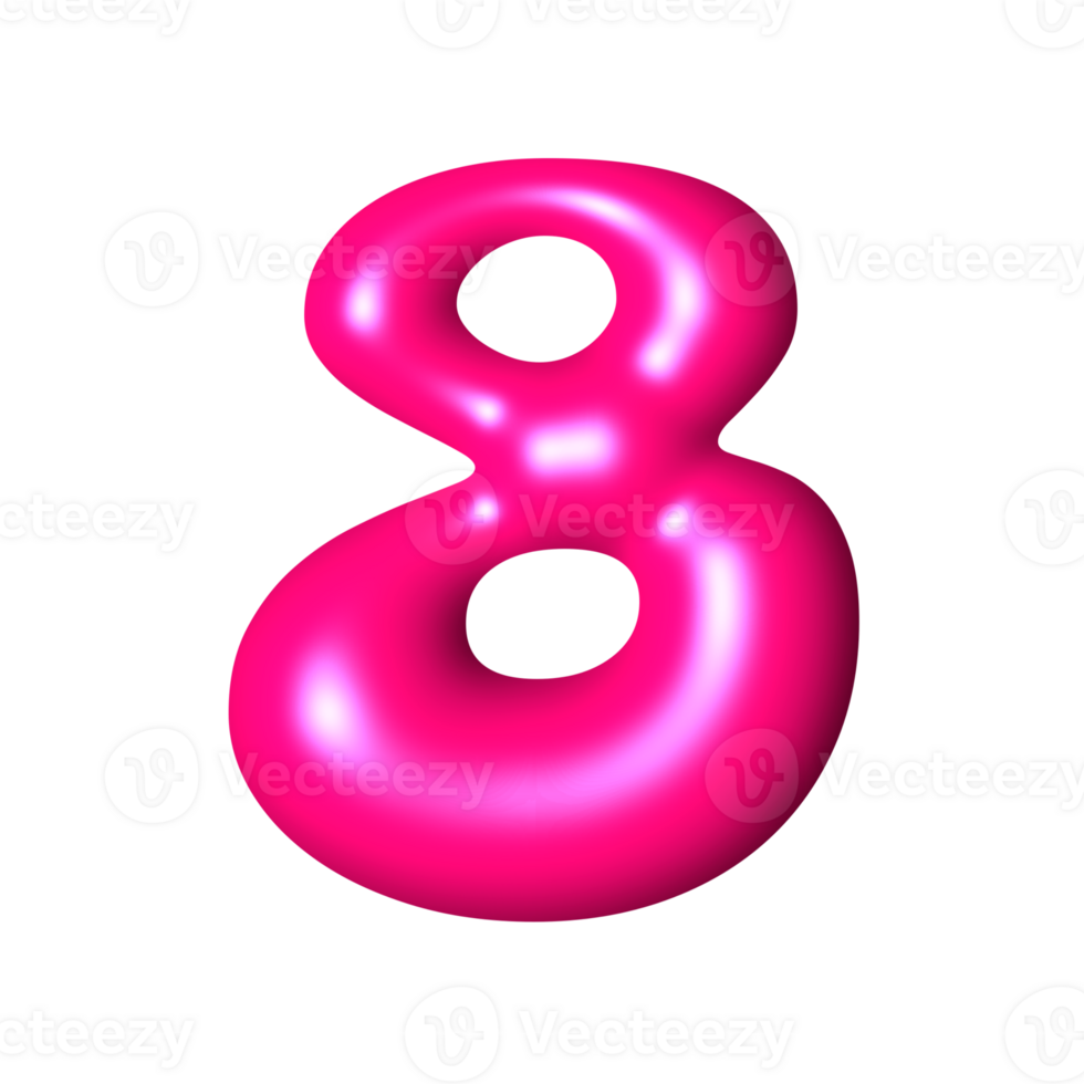 Eight liquid pink 3D alphabet number y2k style png