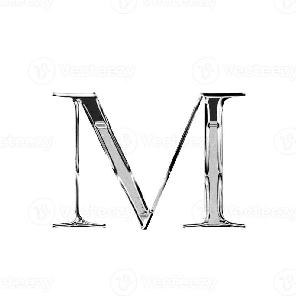 M silver metallic luxury chrome alphabet font png