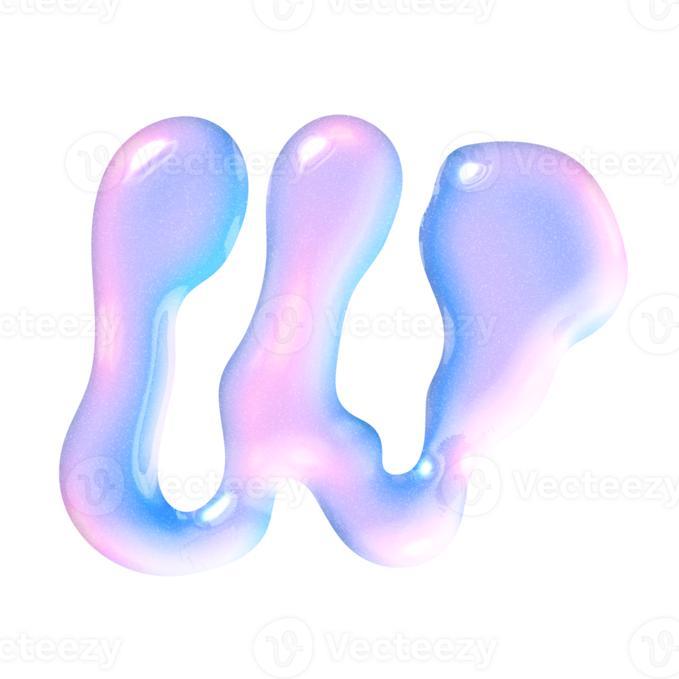 W alphabet with y2k liquid pastel hologram chrome effect png
