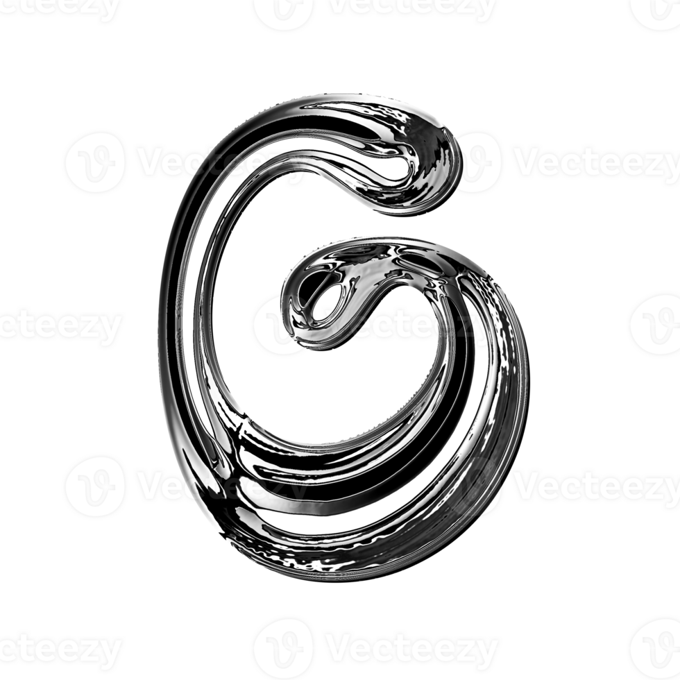 G alphabet with y2k liquid metallic chrome effect png