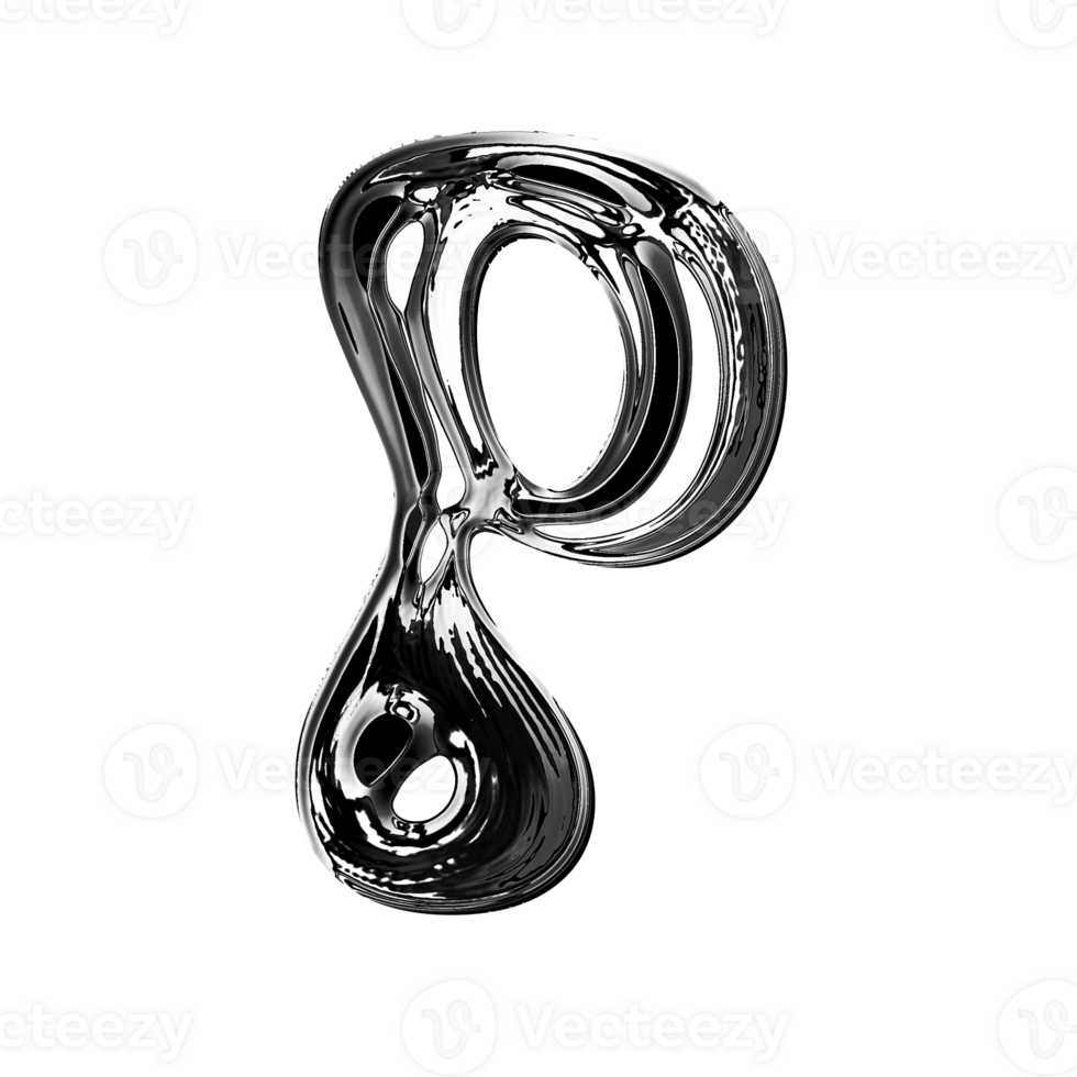 P alphabet with y2k liquid metallic chrome effect png