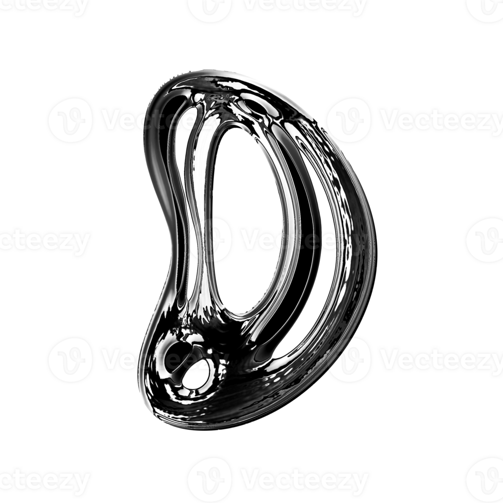 D alphabet with y2k liquid metallic chrome effect png