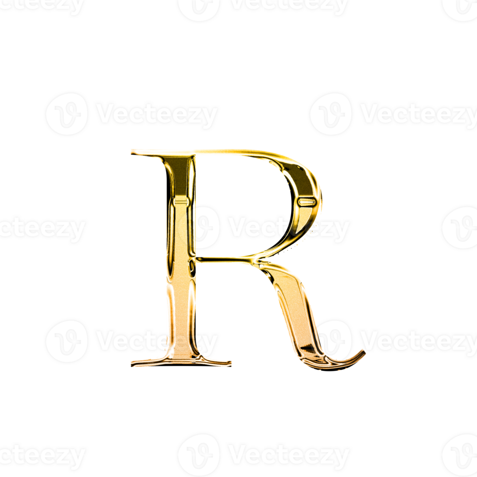 R gold metallic luxury chrome alphabet font png