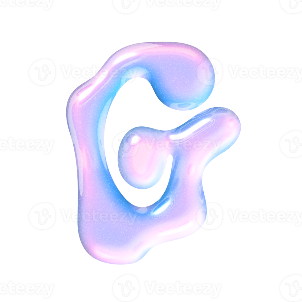 G alphabet with y2k liquid pastel hologram chrome effect png