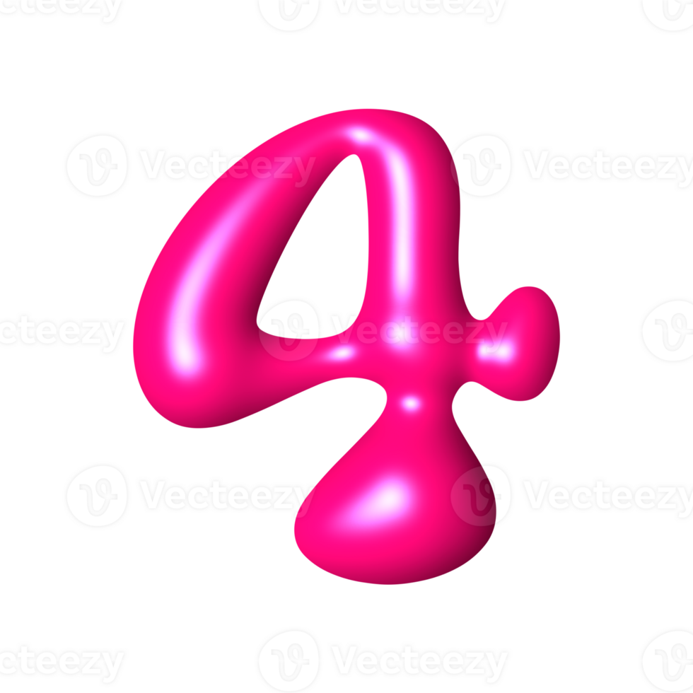 Four liquid pink 3D alphabet number y2k style png