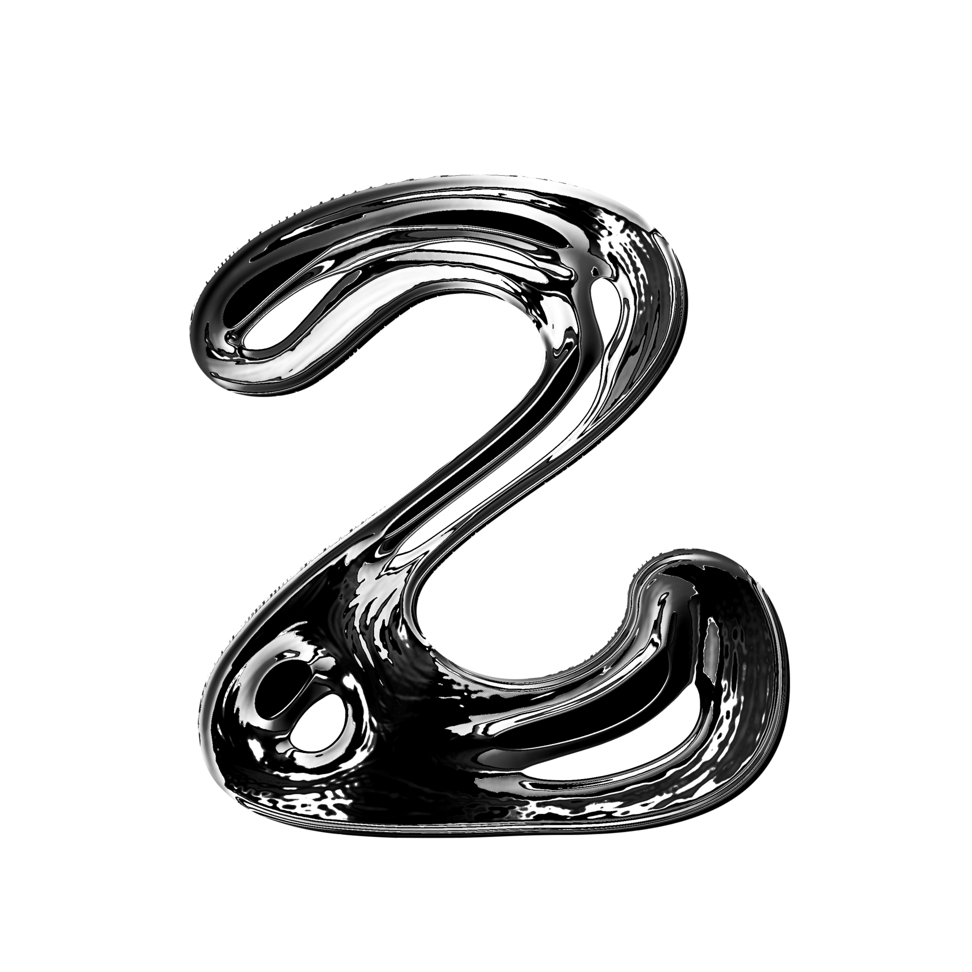 Two number alphabet with y2k liquid metallic chrome effect 26791018 PNG