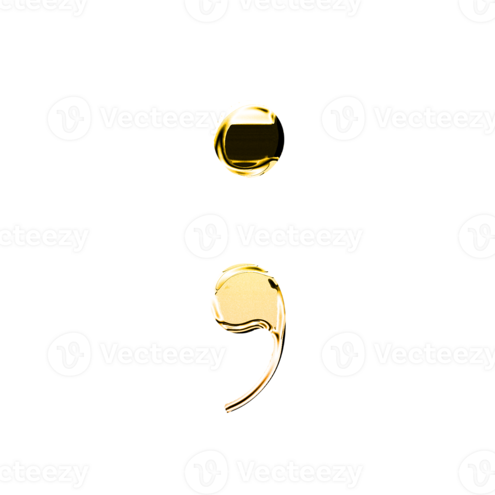 semicolon gold metallic luxury chrome alphabet font png