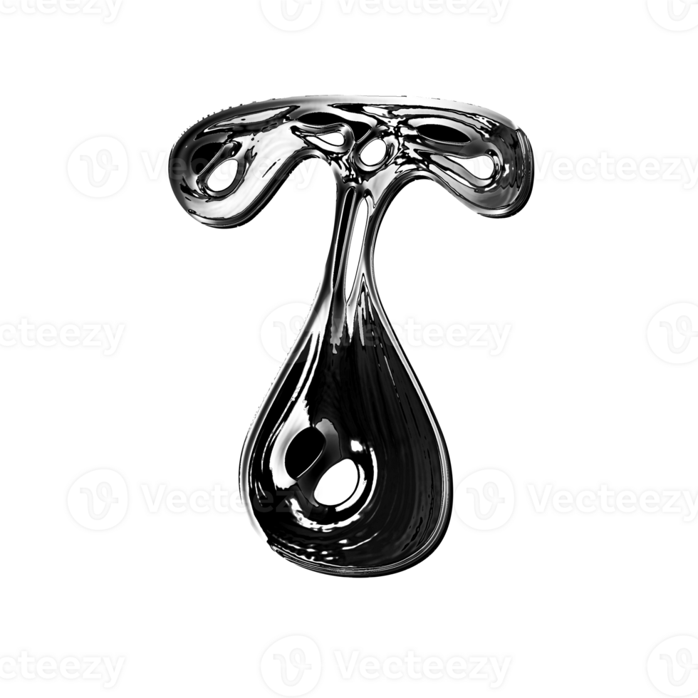 T alphabet with y2k liquid metallic chrome effect png