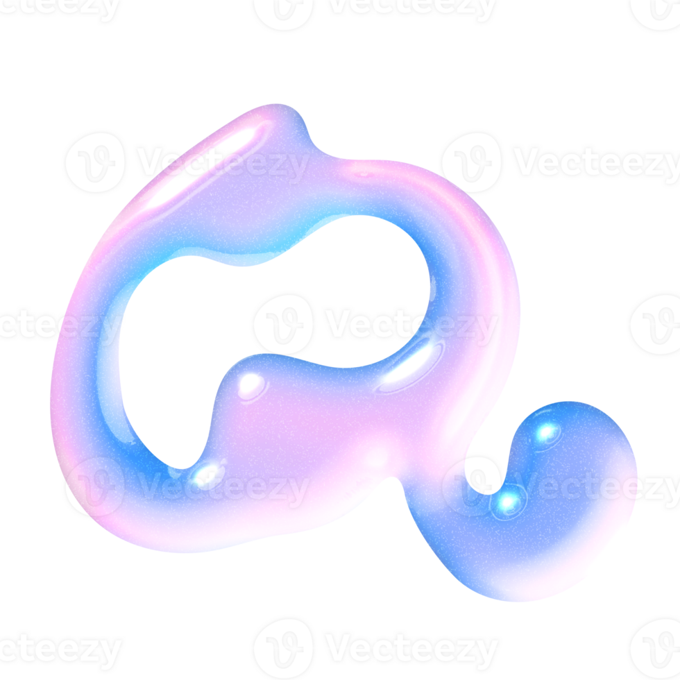 Q alphabet with y2k liquid pastel hologram chrome effect png