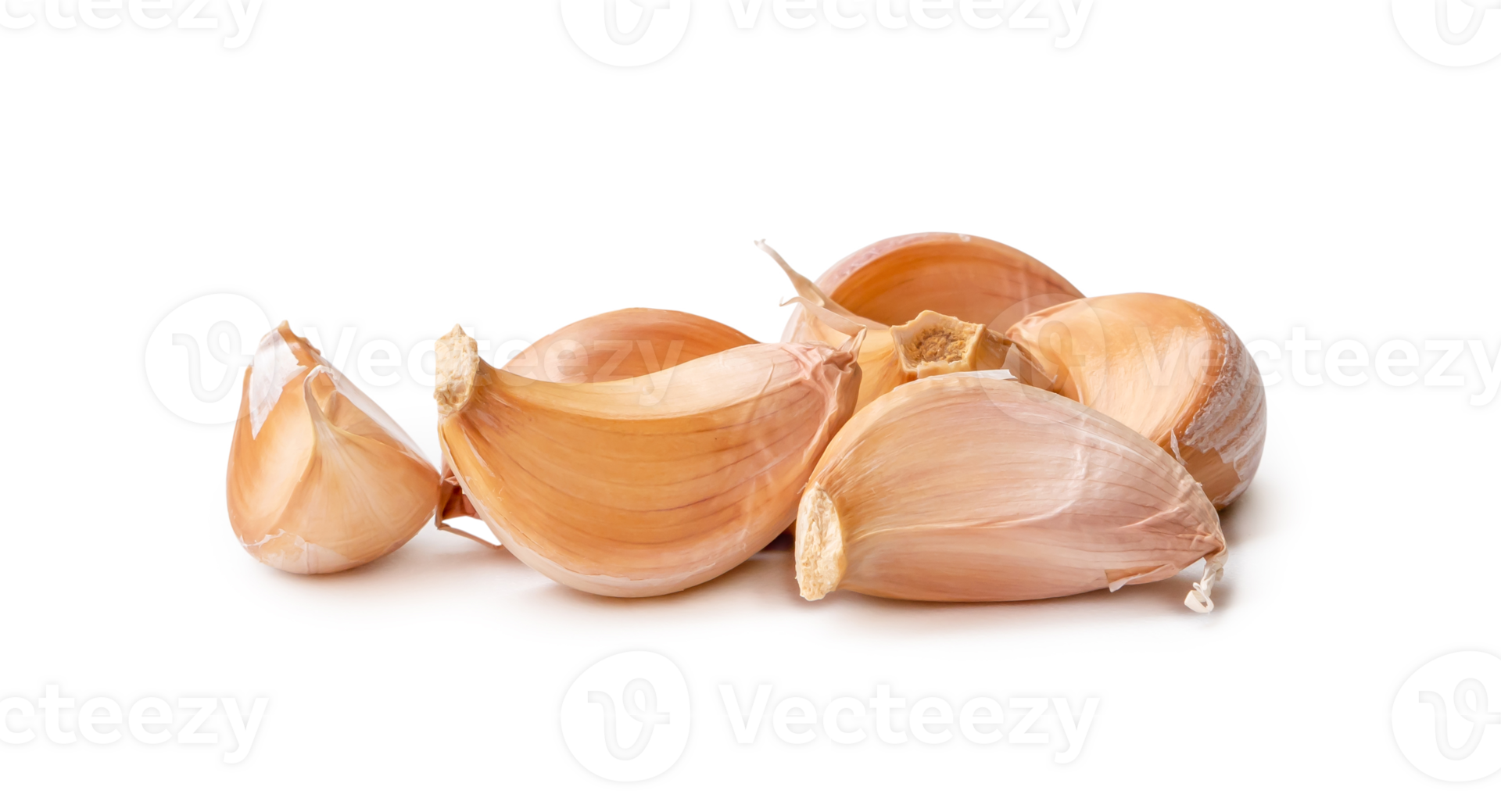 Garlic cloves in stack isolated with clipping path and shadow in png