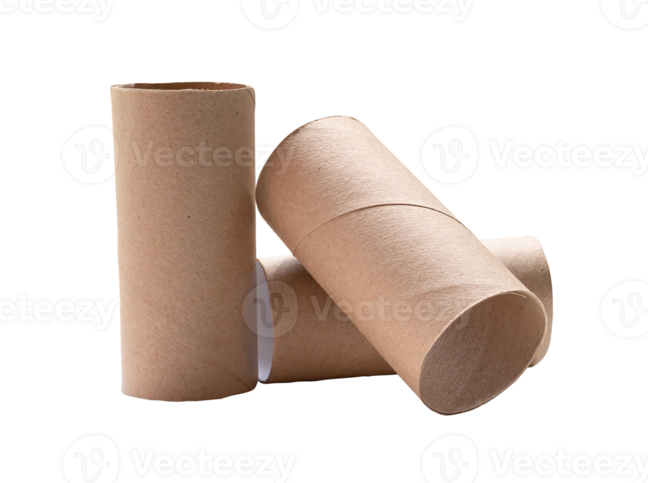 Short tissue paper cores in stack isolated with clipping path. in png file format