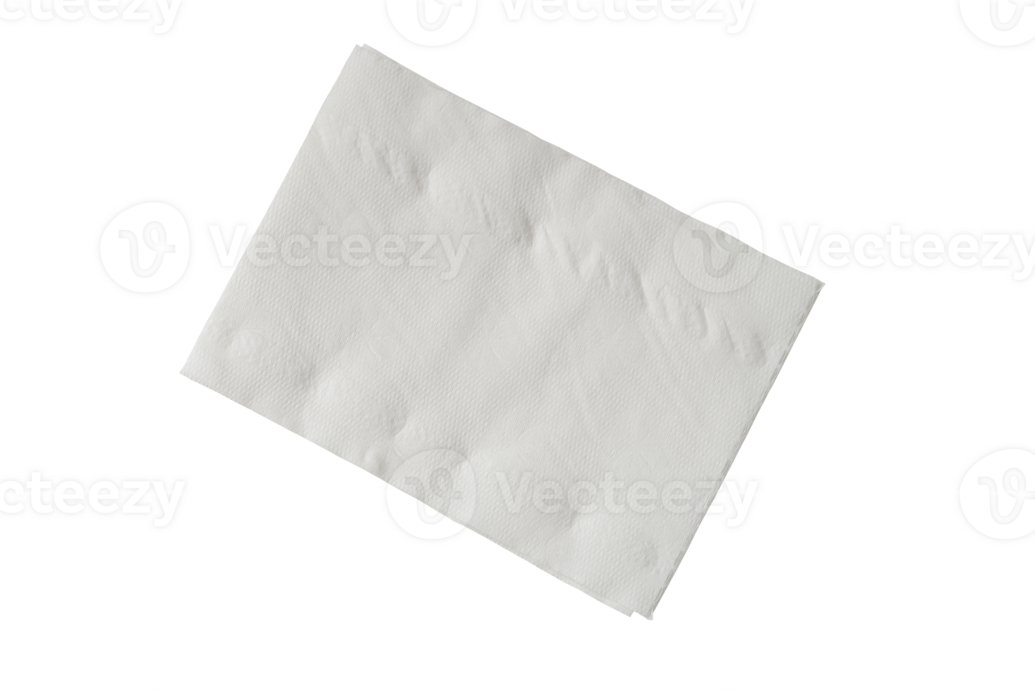 Top view of single folded piece of white tissue paper or napkin isolated with clipping path in png file format.