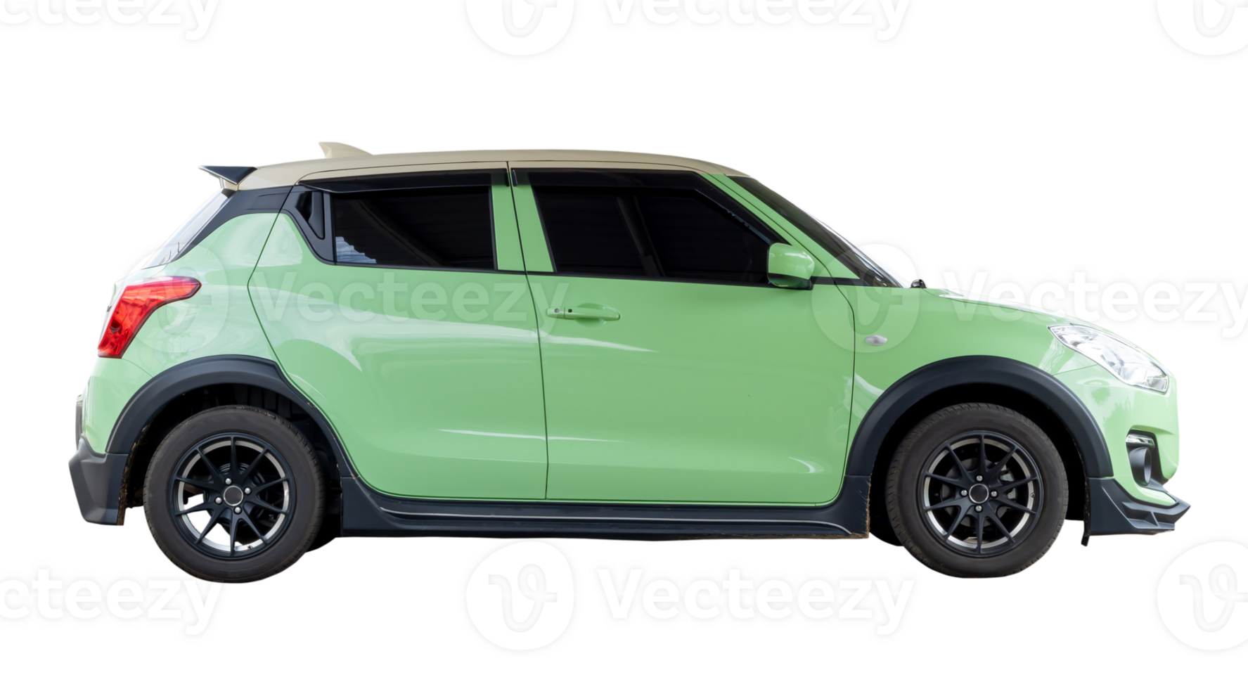 Single lovely small light green car or mini car isolated with clipping path in png file format