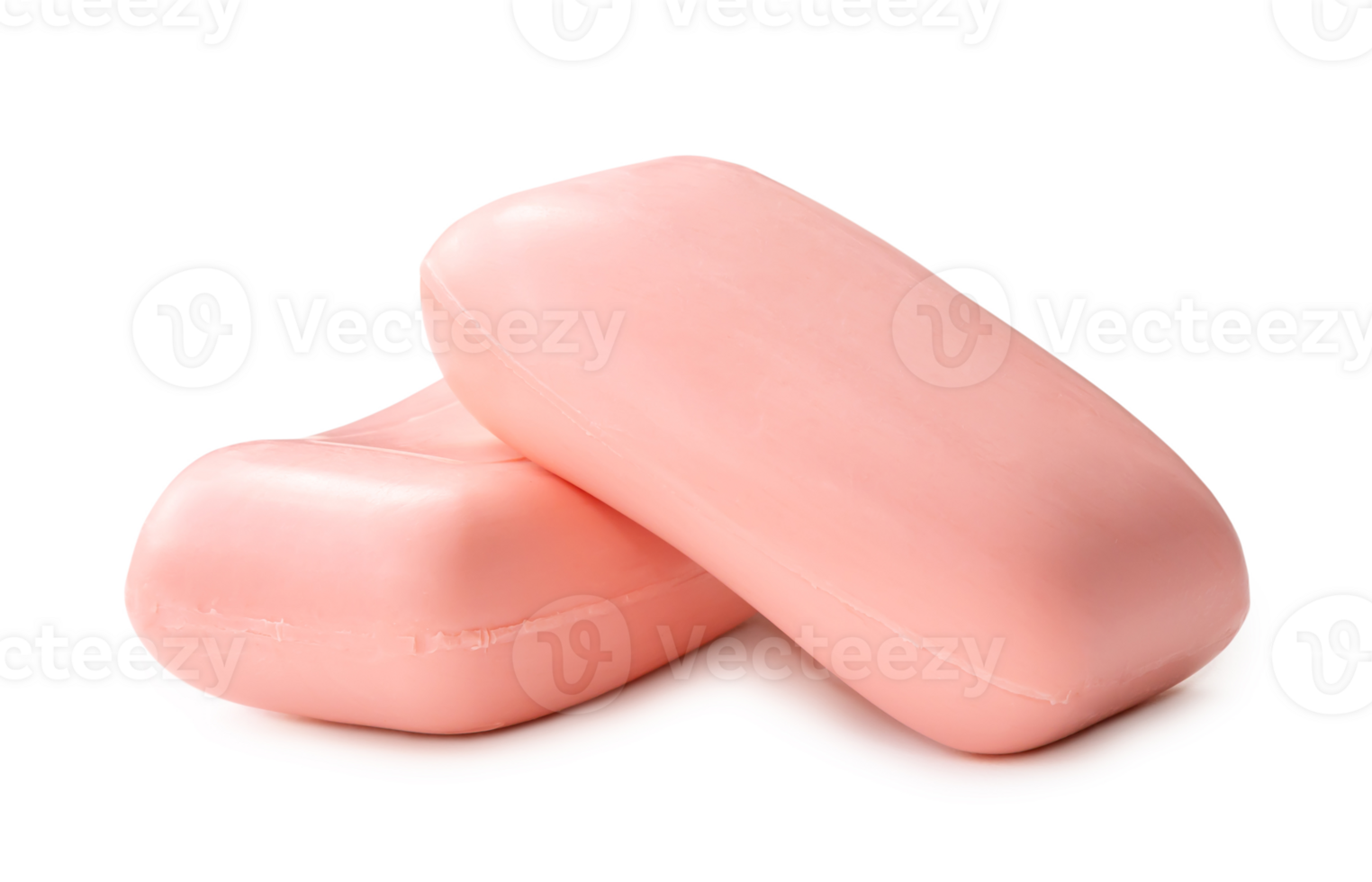 Two dry pink soap bars in stack isolated with clipping path and shadow in png file format