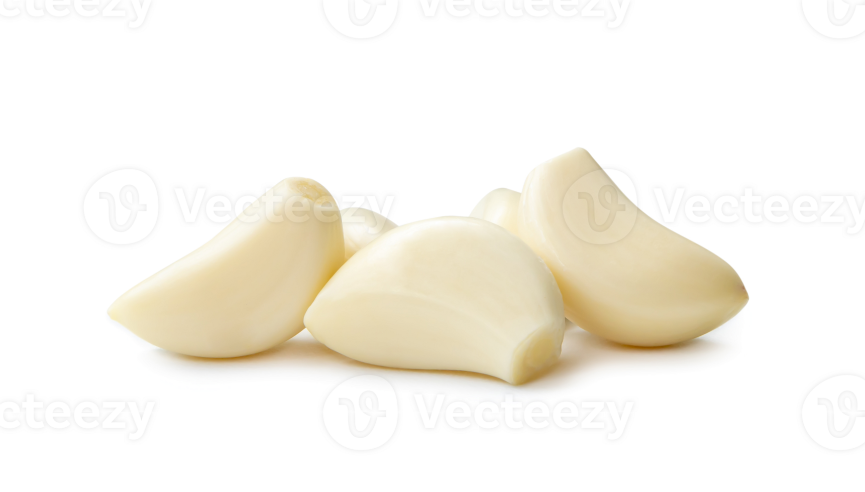 Peeled garlic cloves in stack isolated with clipping path and shadow in png file format