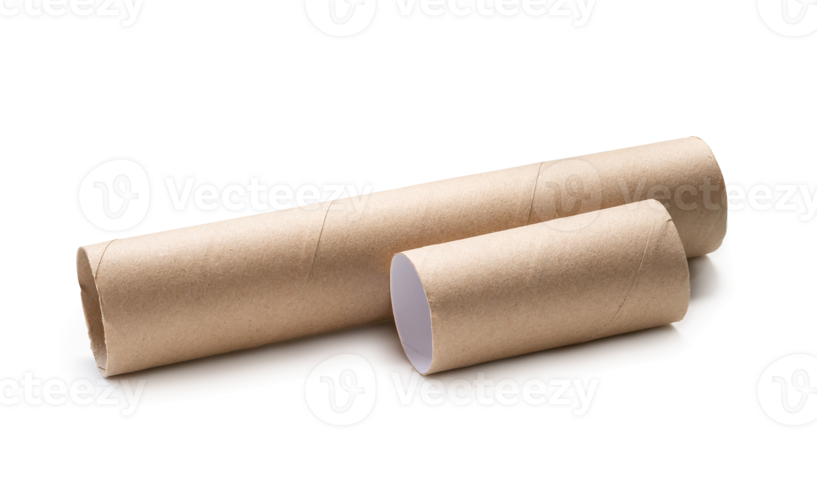 Long and short tissue paper cores isolated with clipping path and shadow in png file format