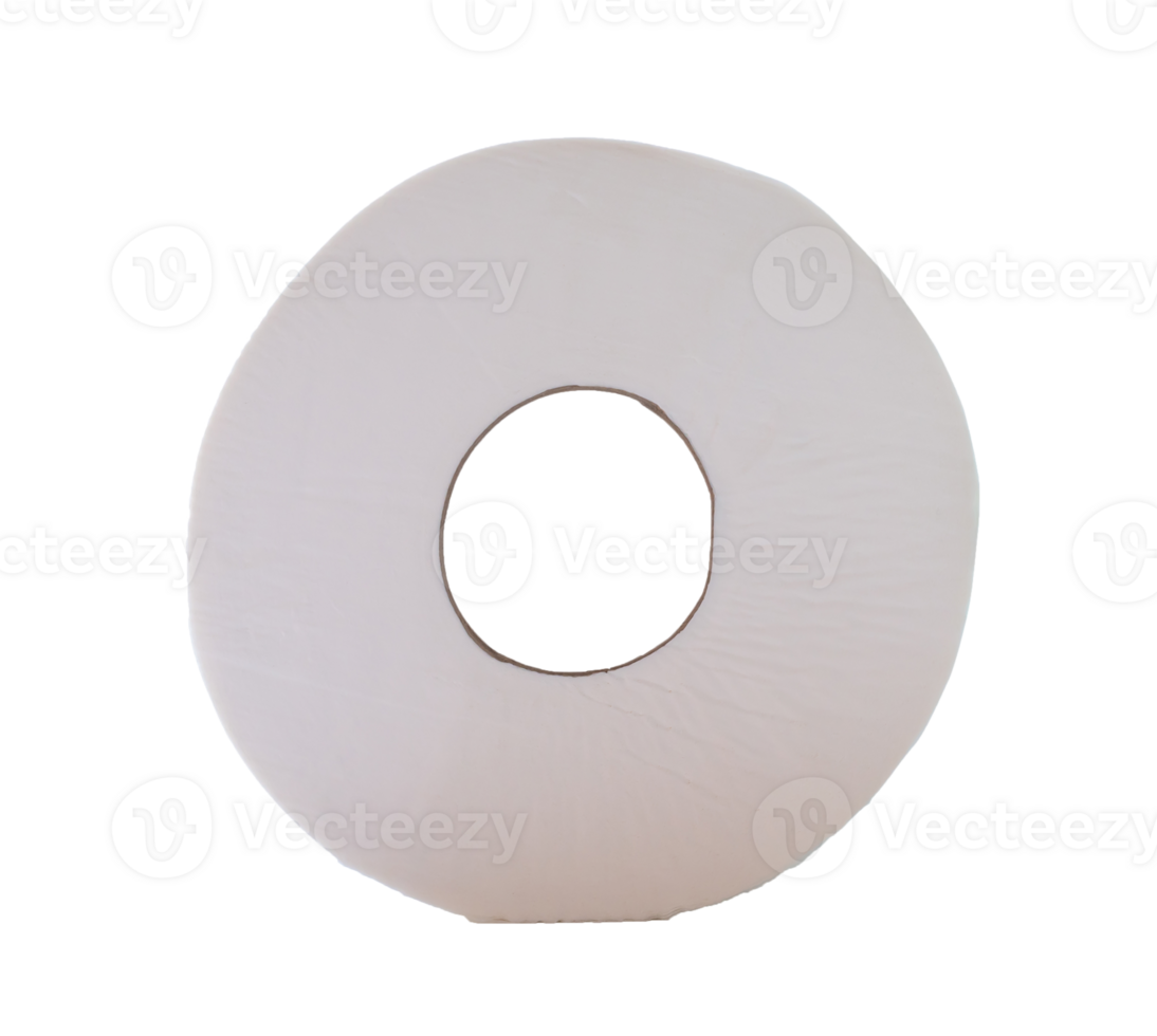 Single tissue paper roll for use in toilet or restroom with hollow in the middle isolated with clipping path in png file format