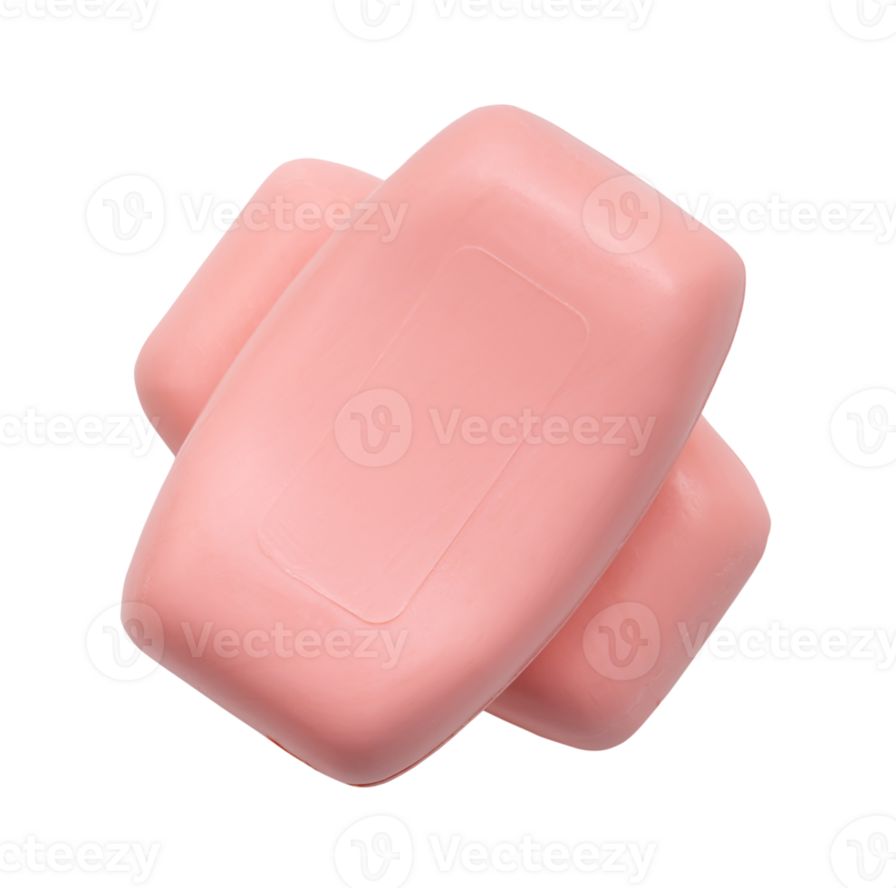 Two dry pink soap bars in stack isolated with clipping path in png file format