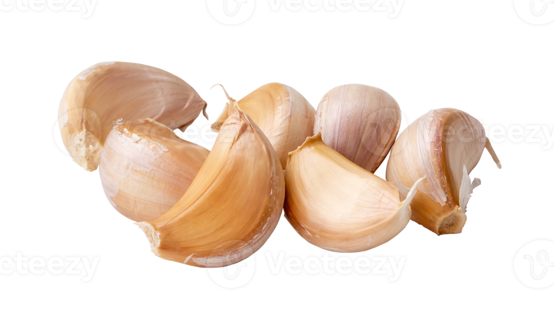 Peeled garlic cloves in stack isolated with clipping path in png file