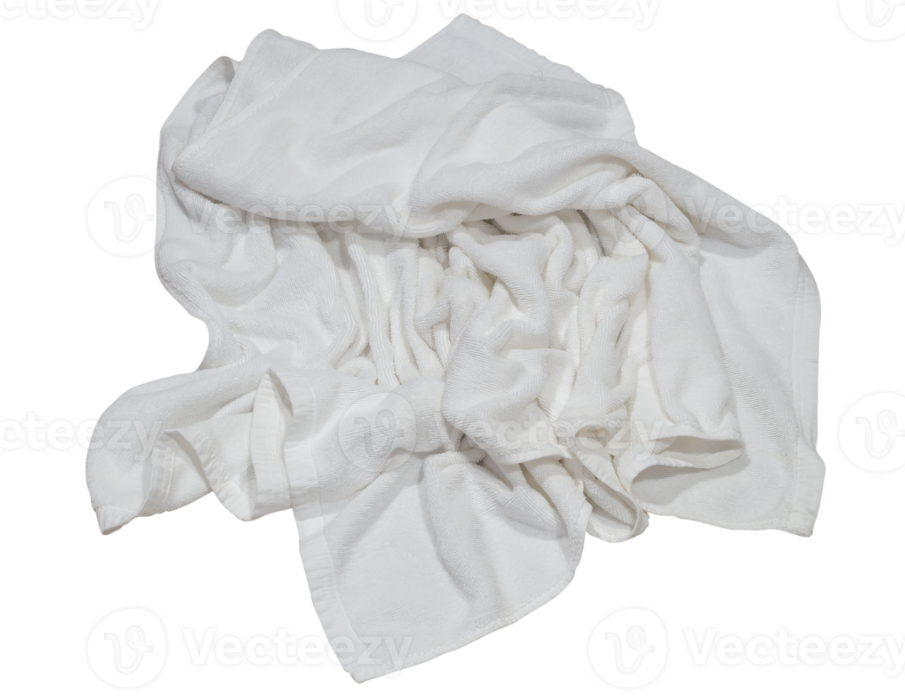White crumpled towel isolated with clipping path in png file format