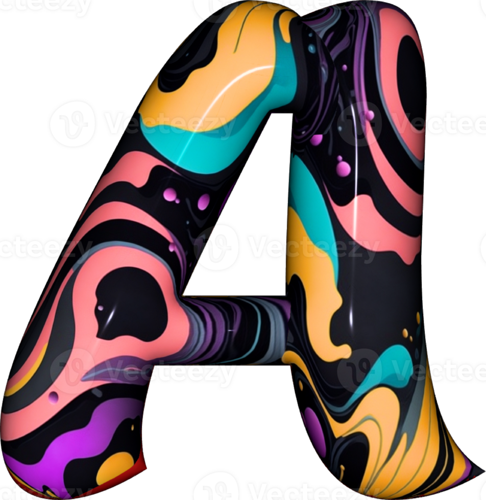 alphabet letters with abstract liquid design. png