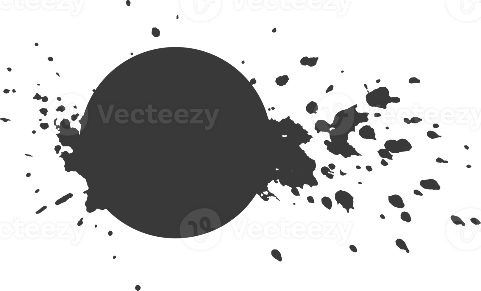 Round spot with splashes, an explosion of paint, drops, splashes coming from circle. Design element. Watercolor, isolated, white background. png