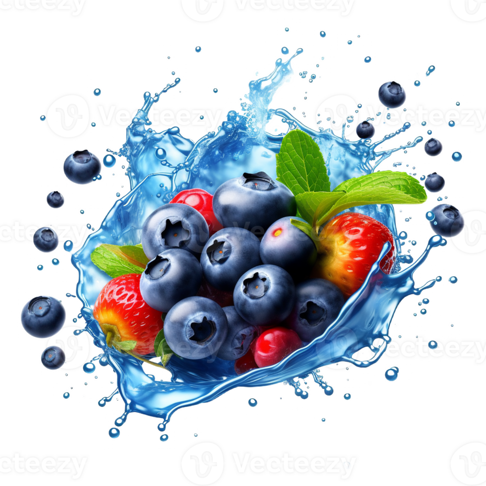 watercolor blueberries with splash png