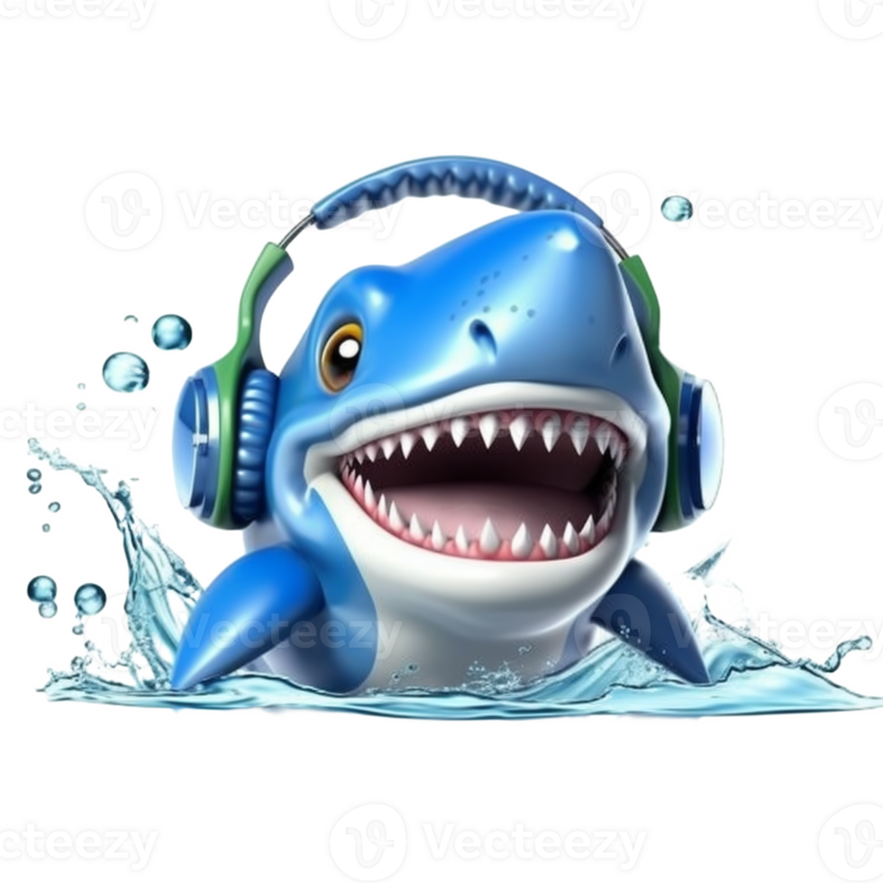 cute shark with headphones AI Generative png