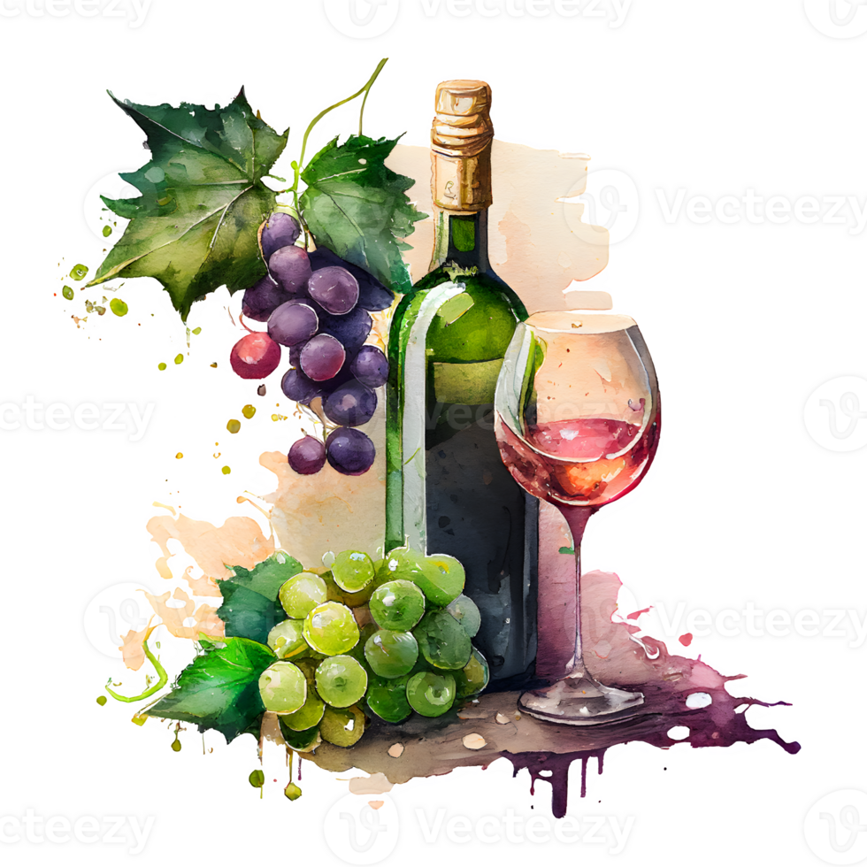 acuarela vino uvas ai generativo png