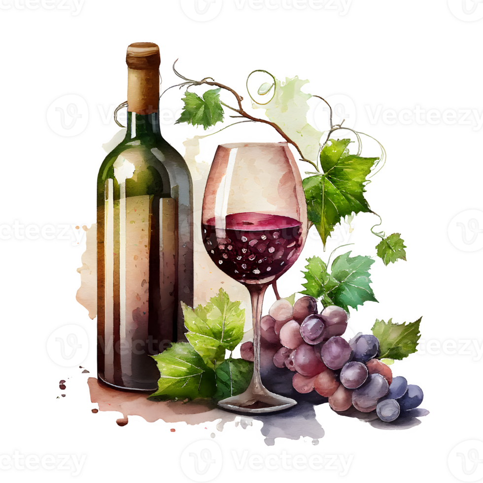 aguarela vinho uvas ai generativo png