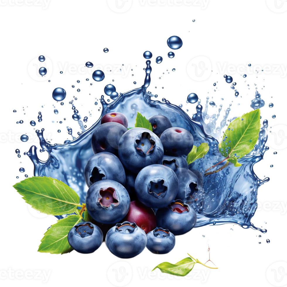 watercolor blueberries with splash AI Generative png