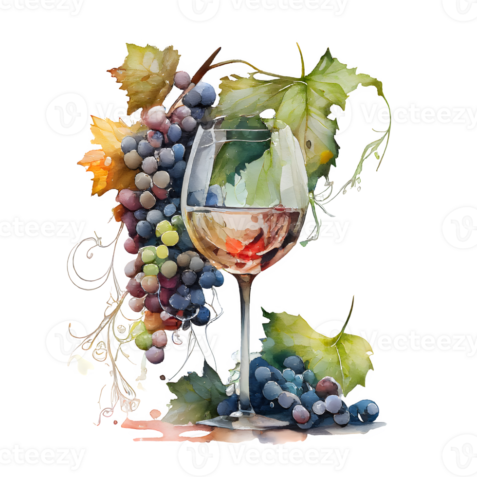 acuarela vino uvas ai generativo png