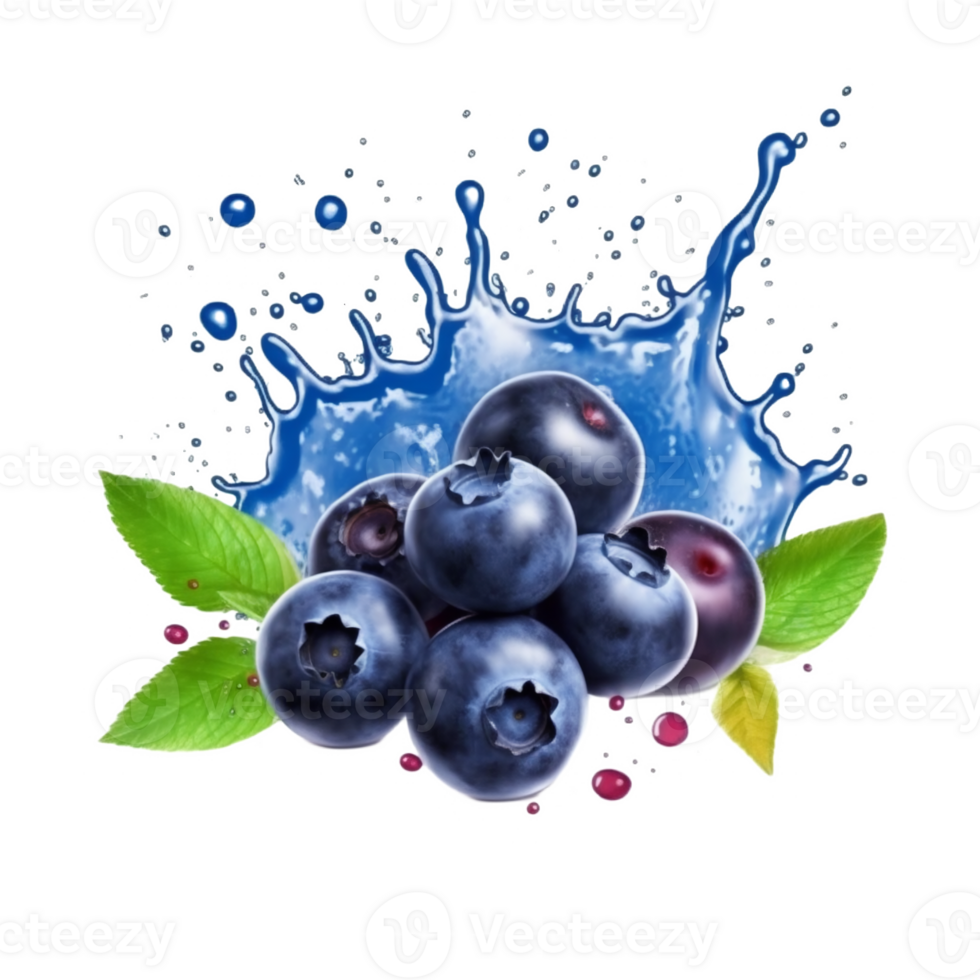 watercolor blueberries with splash AI Generative png