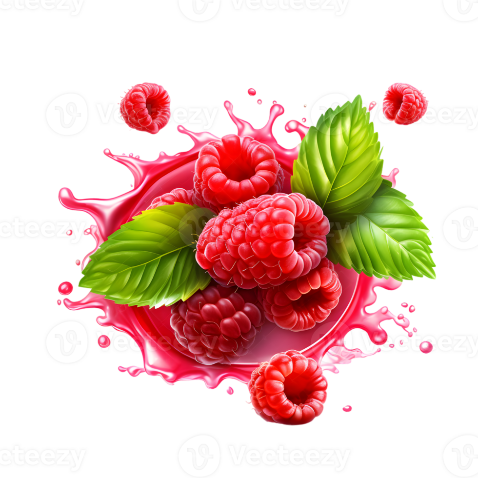 Raspberries with water splash png