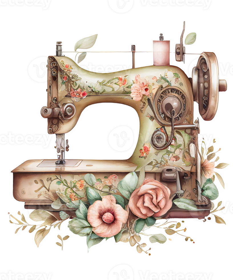 aguarela de costura máquina ai generativo png