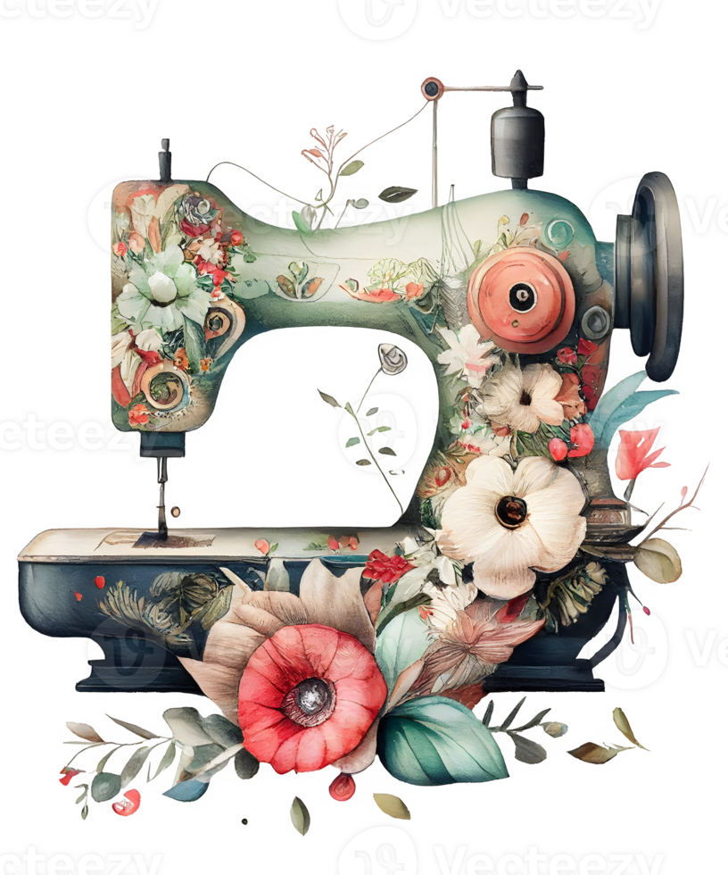 watercolor sewing machine AI Generative png